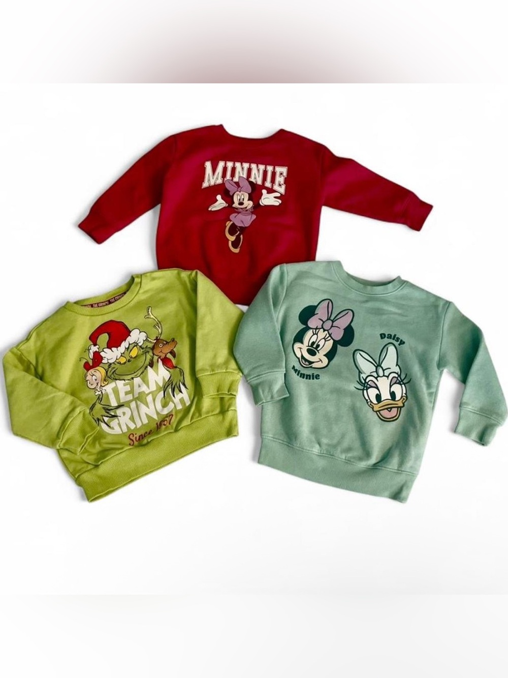 Disney Kids Character Sweatshirt Trio - Red, Lime Green, Mint